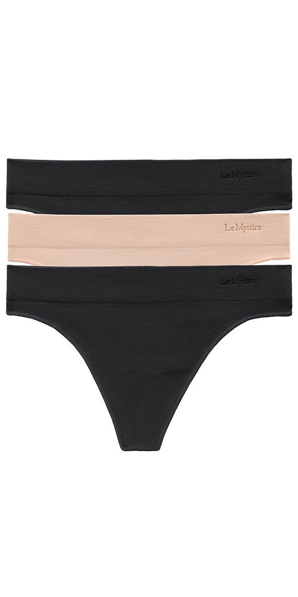 le mystere Seamless Comfort Thong 3 Pack - Black Black Natural