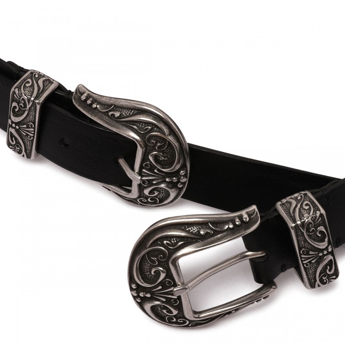 Le Noir Cortina Black Leather Belt With Double Buckle