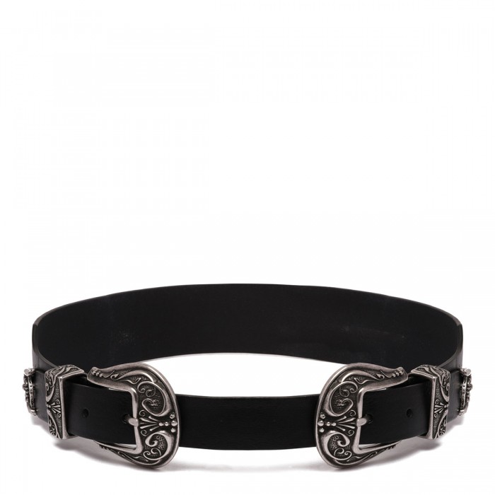 le noir cortina Black leather belt with double buckle