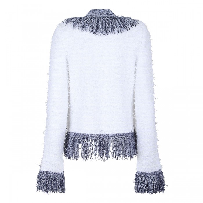 Le Noir Cortina Collarless Metallic Fringed Tweed Jacket