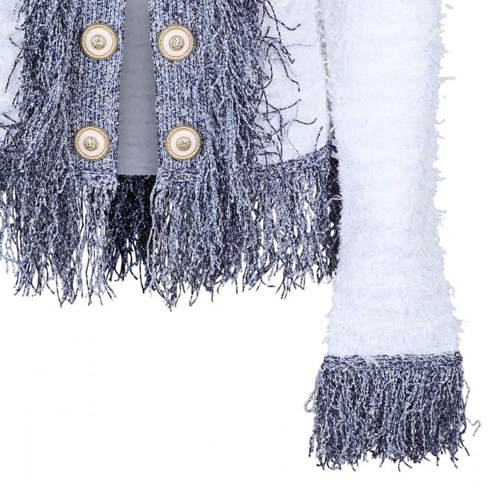 Le Noir Cortina Collarless Metallic Fringed Tweed Jacket