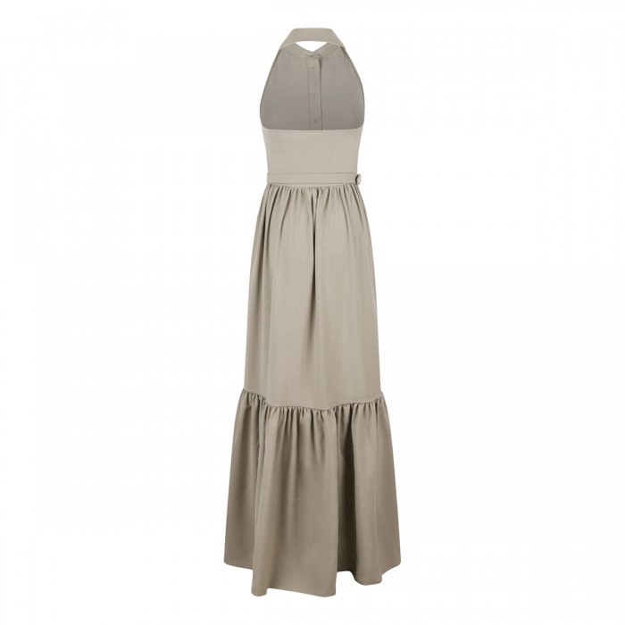 Le Noir Cortina Beige Sleeveless Twill Maxi Dress