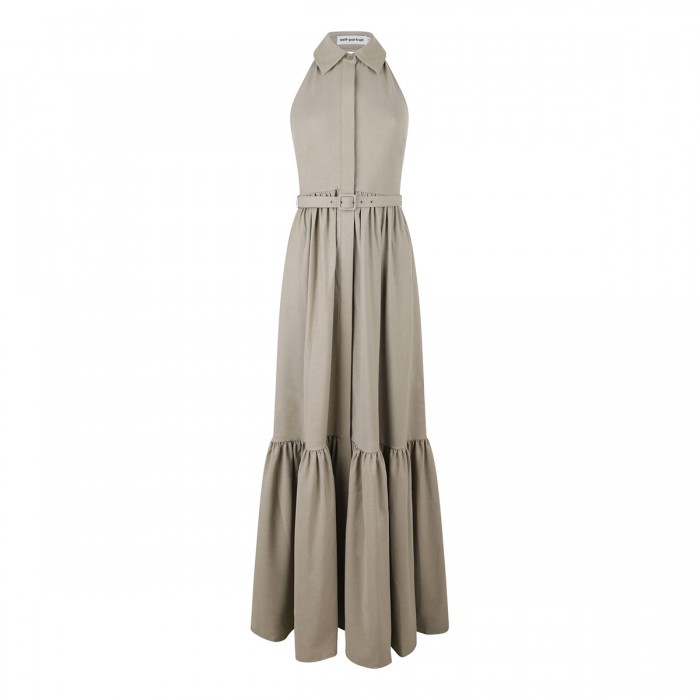 le noir cortina Beige sleeveless twill maxi dress