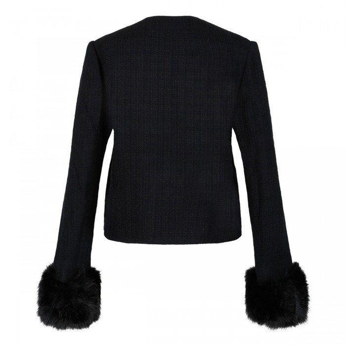 Le Noir Cortina Black Bouclé Fur Cuff Jacket