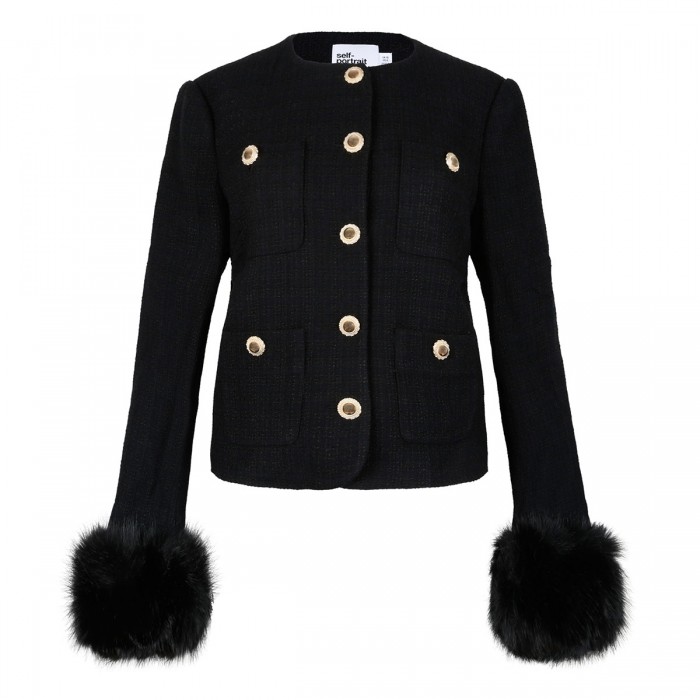 le noir cortina Black bouclé fur cuff jacket