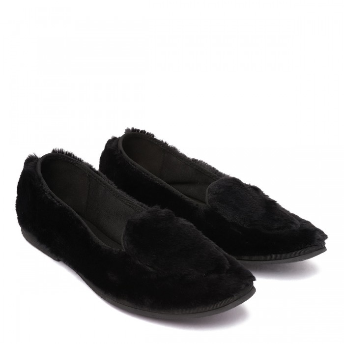 Le Noir Cortina Black Fur-effect Loafers