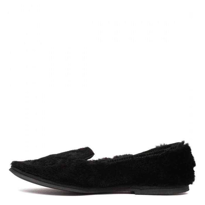 Le Noir Cortina Black Fur-effect Loafers