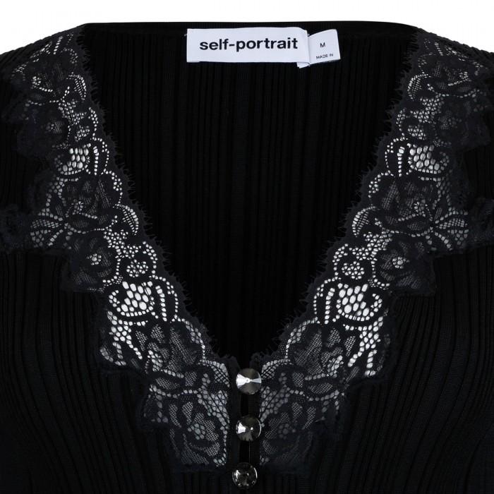 Le Noir Cortina Black Lace Trim Knit Top