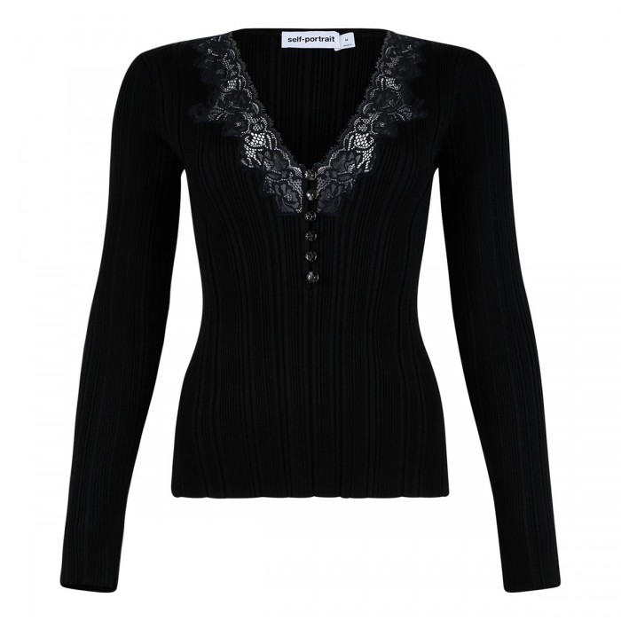 le noir cortina Black lace trim knit top