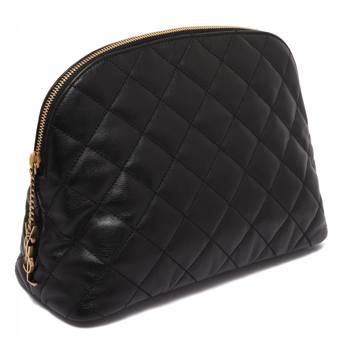 Le Noir Cortina Black Matelassé Leather Pouch