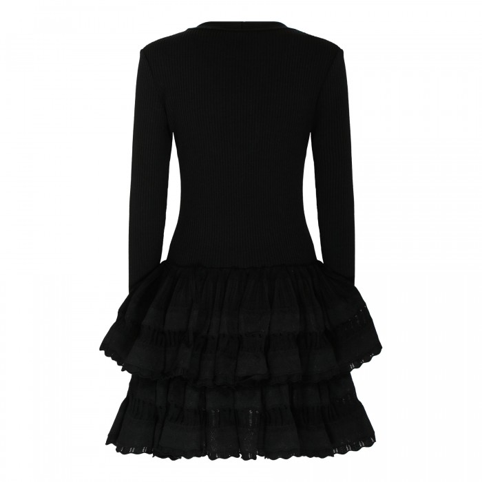 Le Noir Cortina Black Ruffle Wool Crinoline Dress