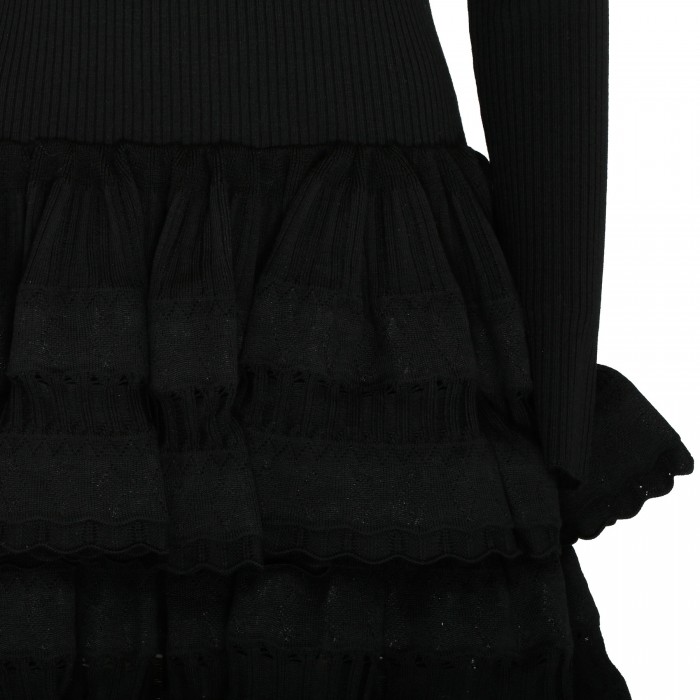 Le Noir Cortina Black Ruffle Wool Crinoline Dress