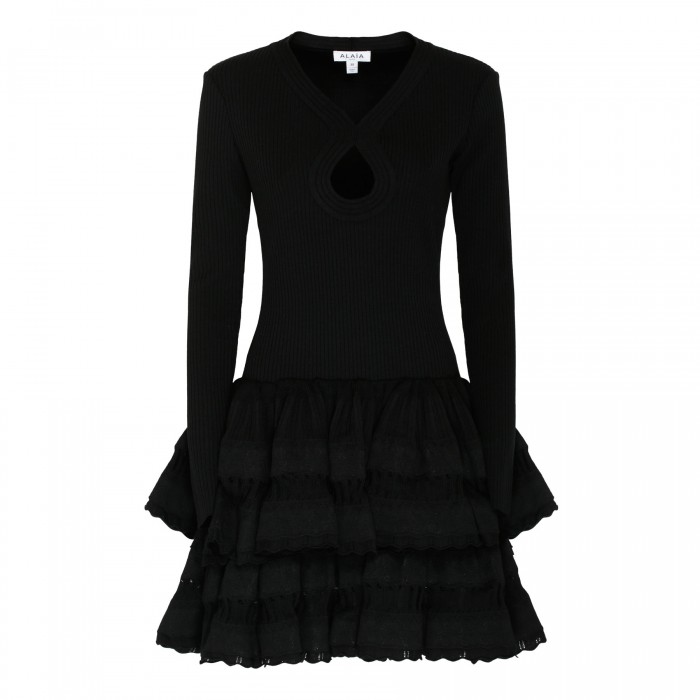 le noir cortina Black ruffle wool crinoline dress