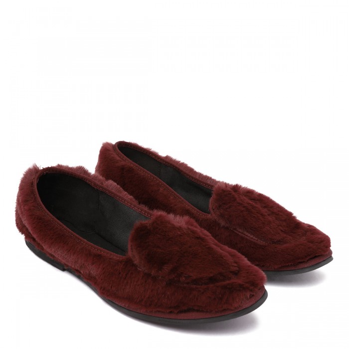 Le Noir Cortina Bordeaux Fur-effect Loafers