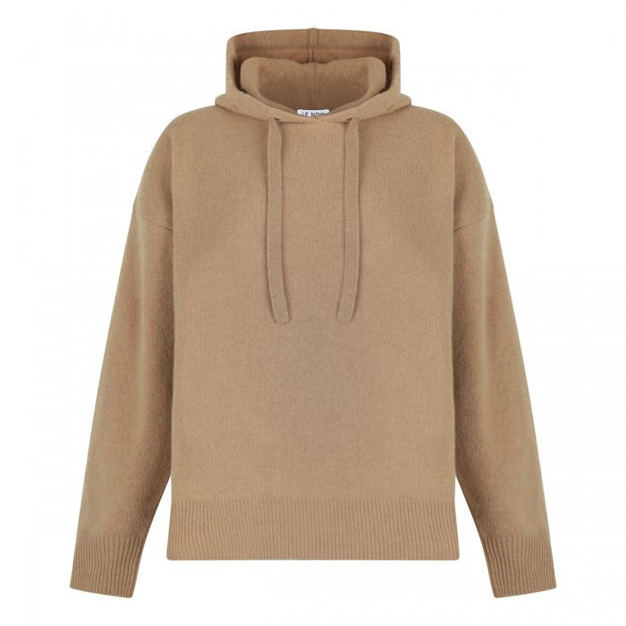 le noir cortina Camel virgin wool hooded sweater