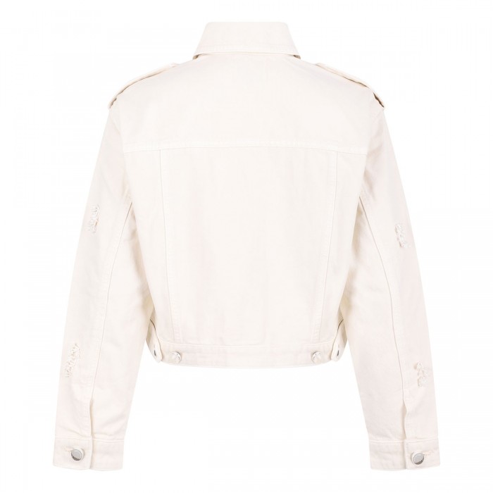 Le Noir Cortina Cream Denim Beaded Floral Jacket