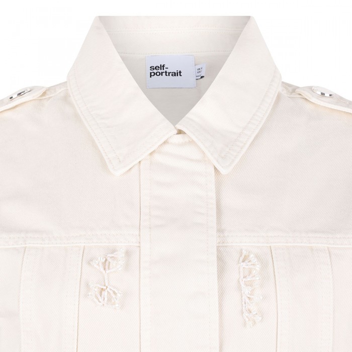 Le Noir Cortina Cream Denim Beaded Floral Jacket