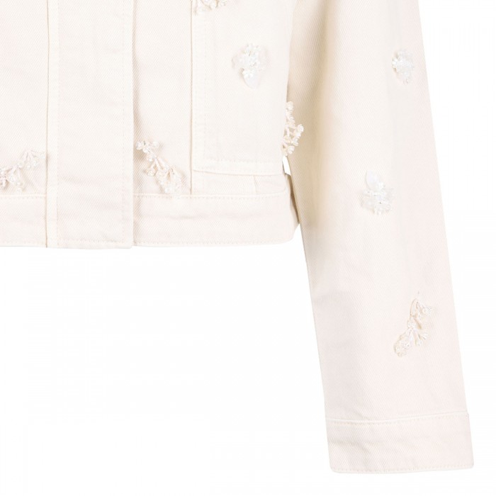 Le Noir Cortina Cream Denim Beaded Floral Jacket