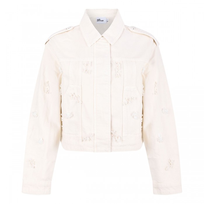 le noir cortina Cream denim beaded floral jacket