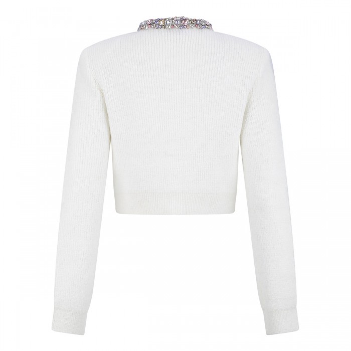 Le Noir Cortina Cream Embellished Trim Cardigan