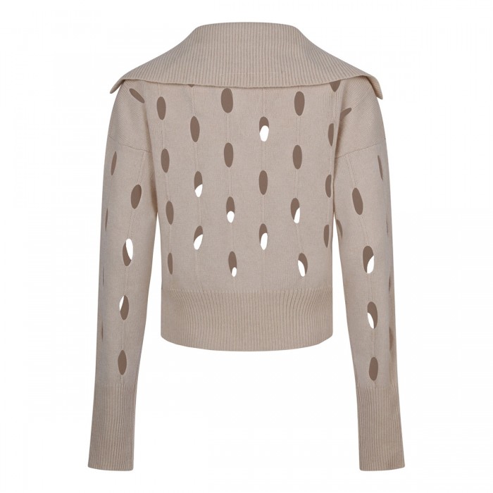 Le Noir Cortina Cream Hue Wool Blend Polo Sweater