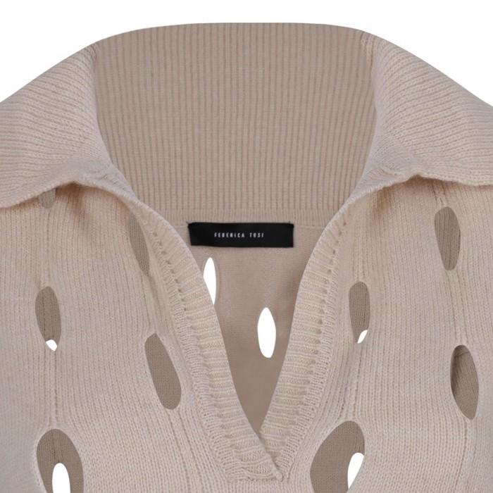 Le Noir Cortina Cream Hue Wool Blend Polo Sweater