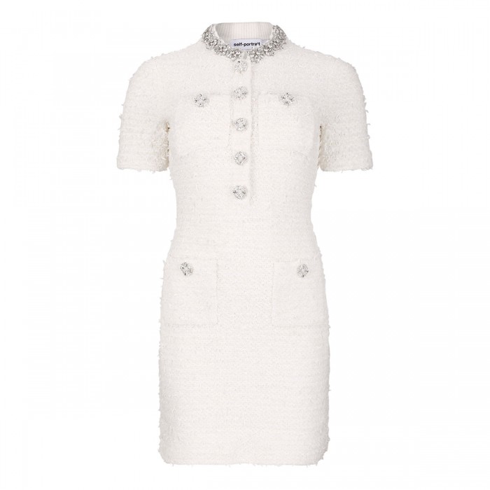 le noir cortina Cream textured knit mini dress