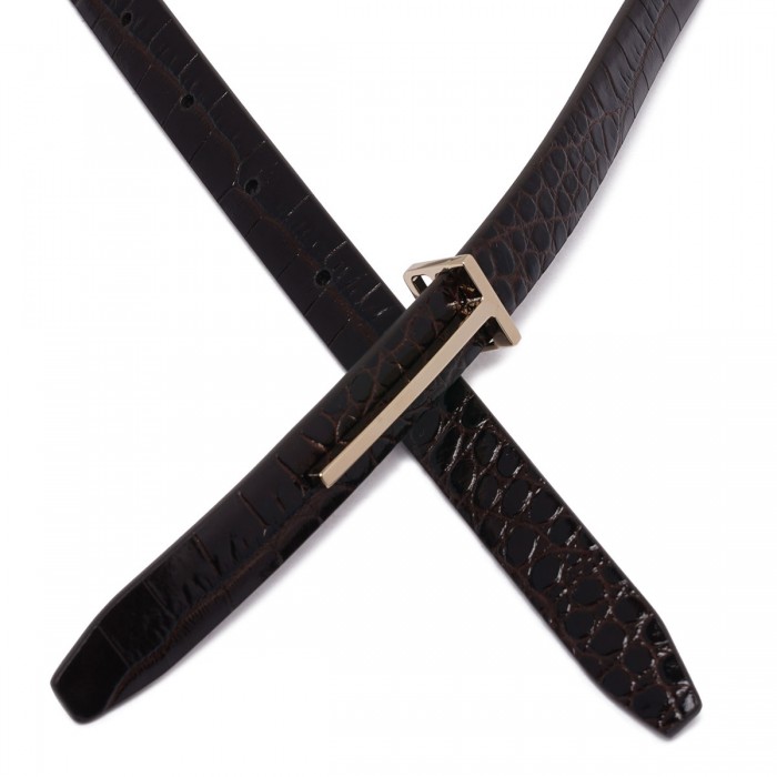 Le Noir Cortina Croc Embossed Leather Slim Belt