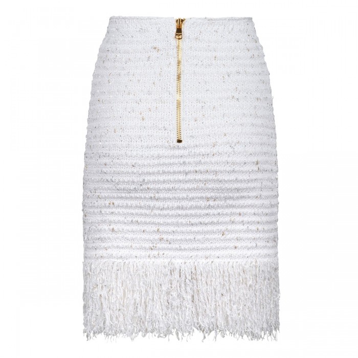 Le Noir Cortina Fringed Lurex Tweed Skirt