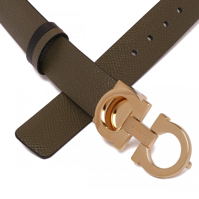 Le Noir Cortina Gancini Leather Reversible Belt
