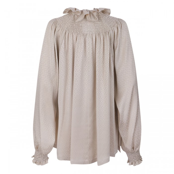 Le Noir Cortina Geometric Motif Silk Blouse