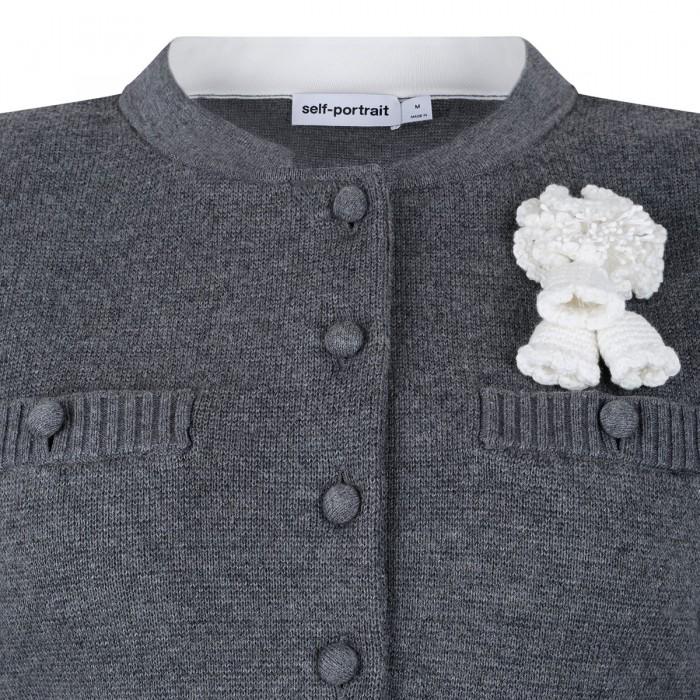 Le Noir Cortina Gray Crochet Flower Cardigan