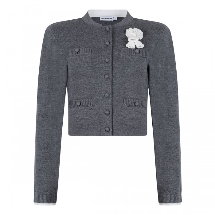 le noir cortina Gray crochet flower cardigan