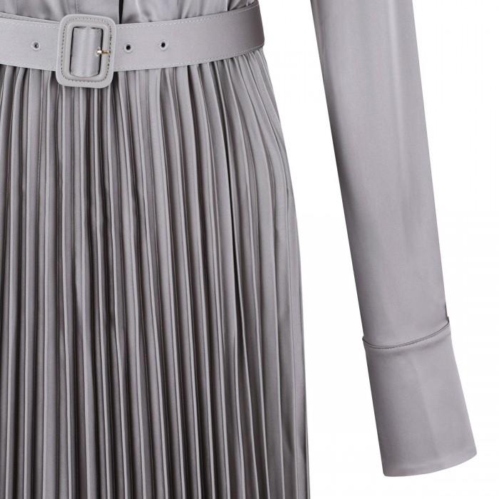 Le Noir Cortina Gray Satin Pleated Maxi Dress