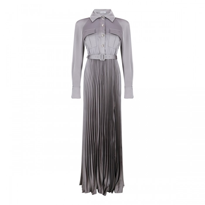 le noir cortina Gray satin pleated maxi dress