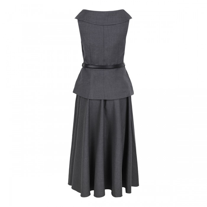 Le Noir Cortina Gray Wool Tailored Midi Dress