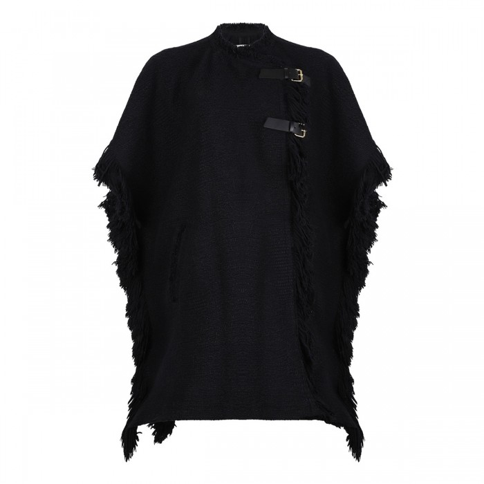 le noir cortina Greya fringed cape coat