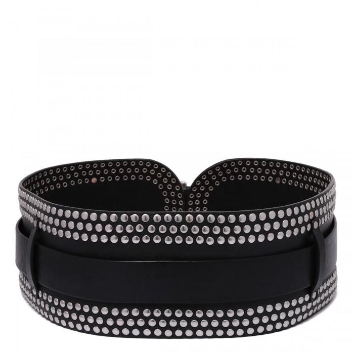 Le Noir Cortina Leather Belt With Micro Studs