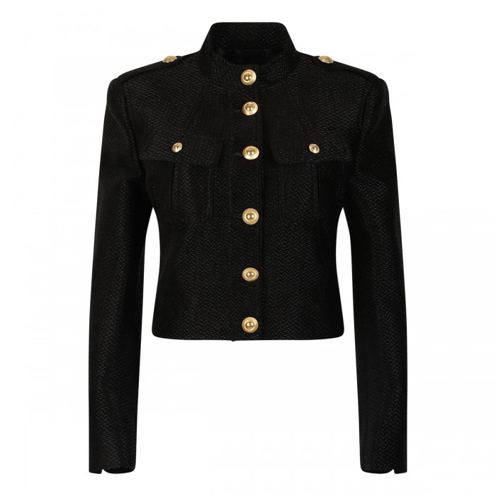 le noir cortina Metallic cropped peacoat jacket
