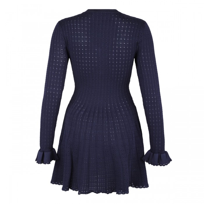 Le Noir Cortina Navy Pointelle Knit Mini Dress