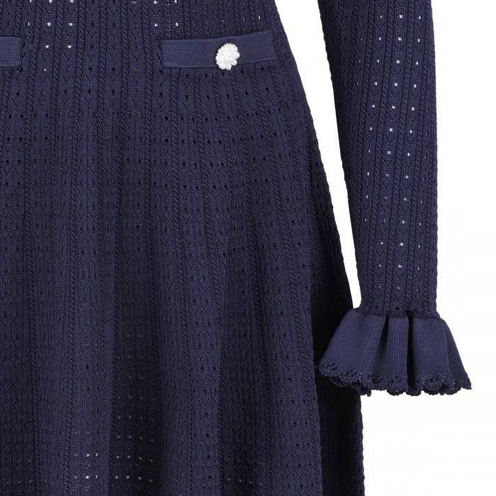 Le Noir Cortina Navy Pointelle Knit Mini Dress