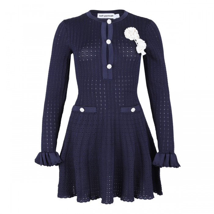 le noir cortina Navy pointelle knit mini dress