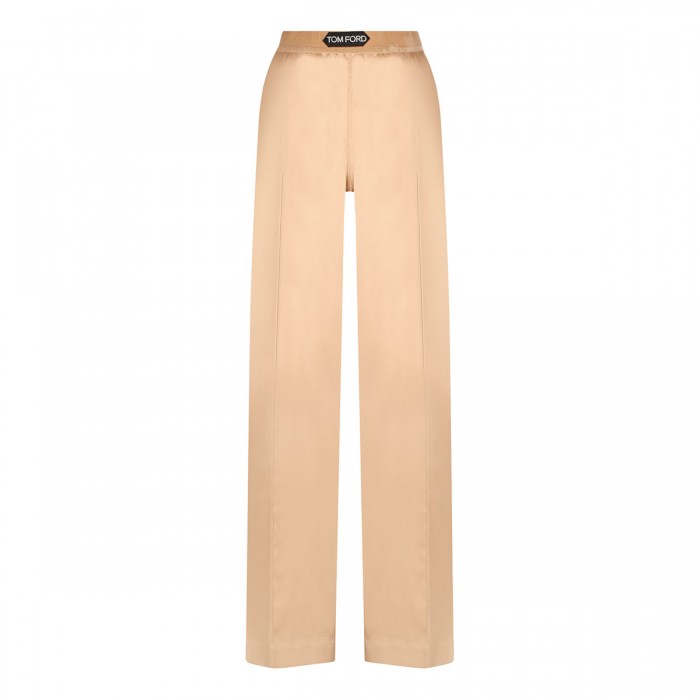 le noir cortina Pale beige silk satin pajama pants