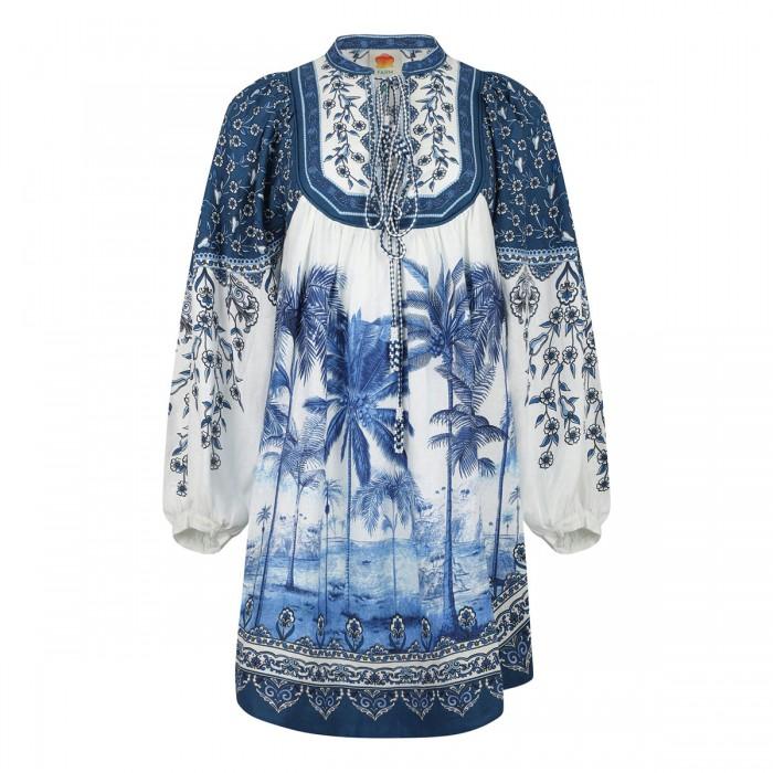 Le Noir Cortina Palm Tree Print Linen Blend Dress