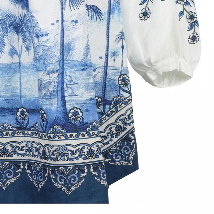 Le Noir Cortina Palm Tree Print Linen Blend Dress