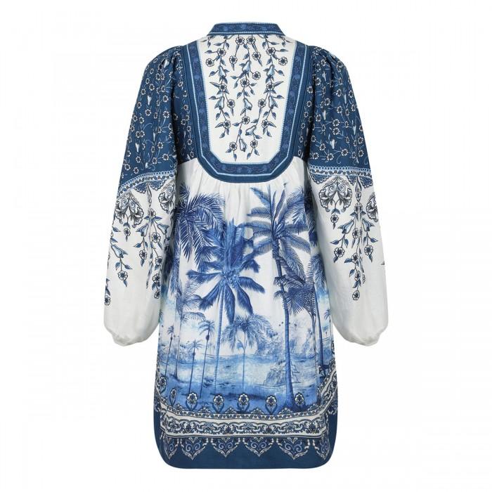 le noir cortina Palm tree print linen blend dress