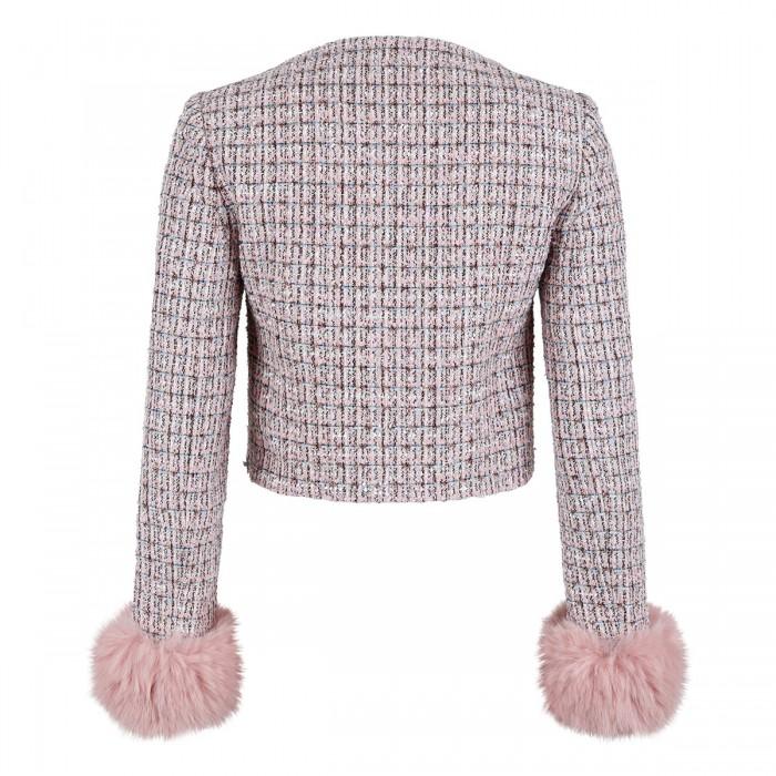 Le Noir Cortina Pink Bouclé Fur Cuff Jacket