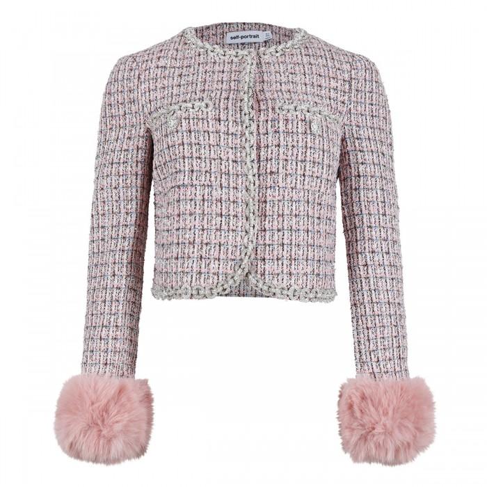 le noir cortina Pink bouclé fur cuff jacket