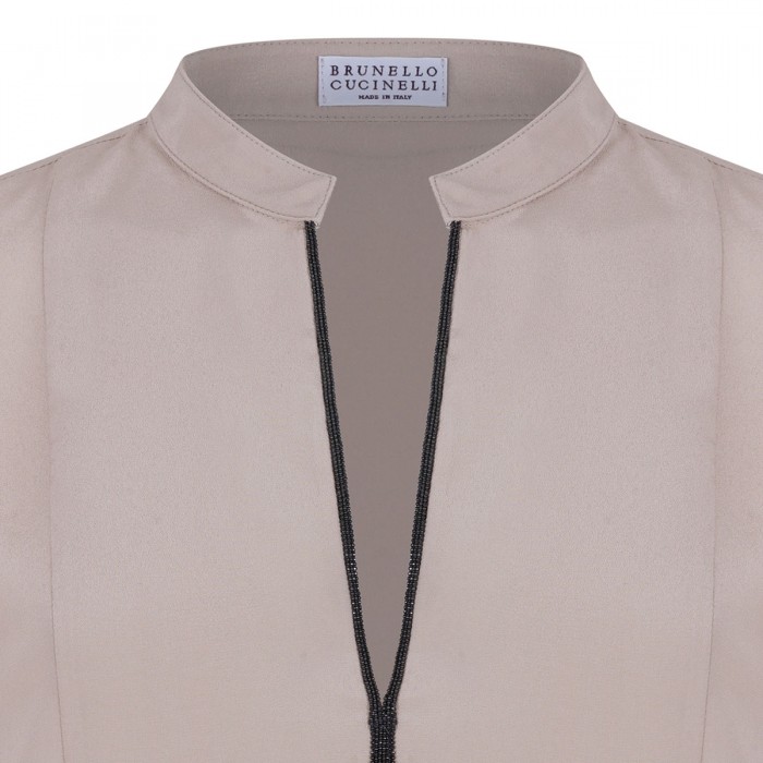 Le Noir Cortina Sand Silk Blouse With Monili