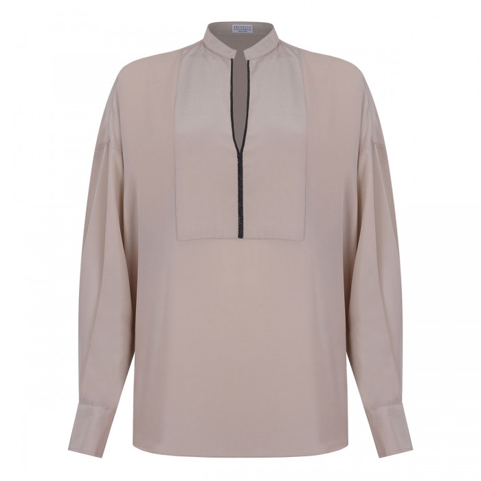 le noir cortina Sand silk blouse with monili